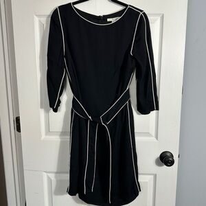Boden "Kelly" black belted dress with white piping, size 10R, party, fall, date